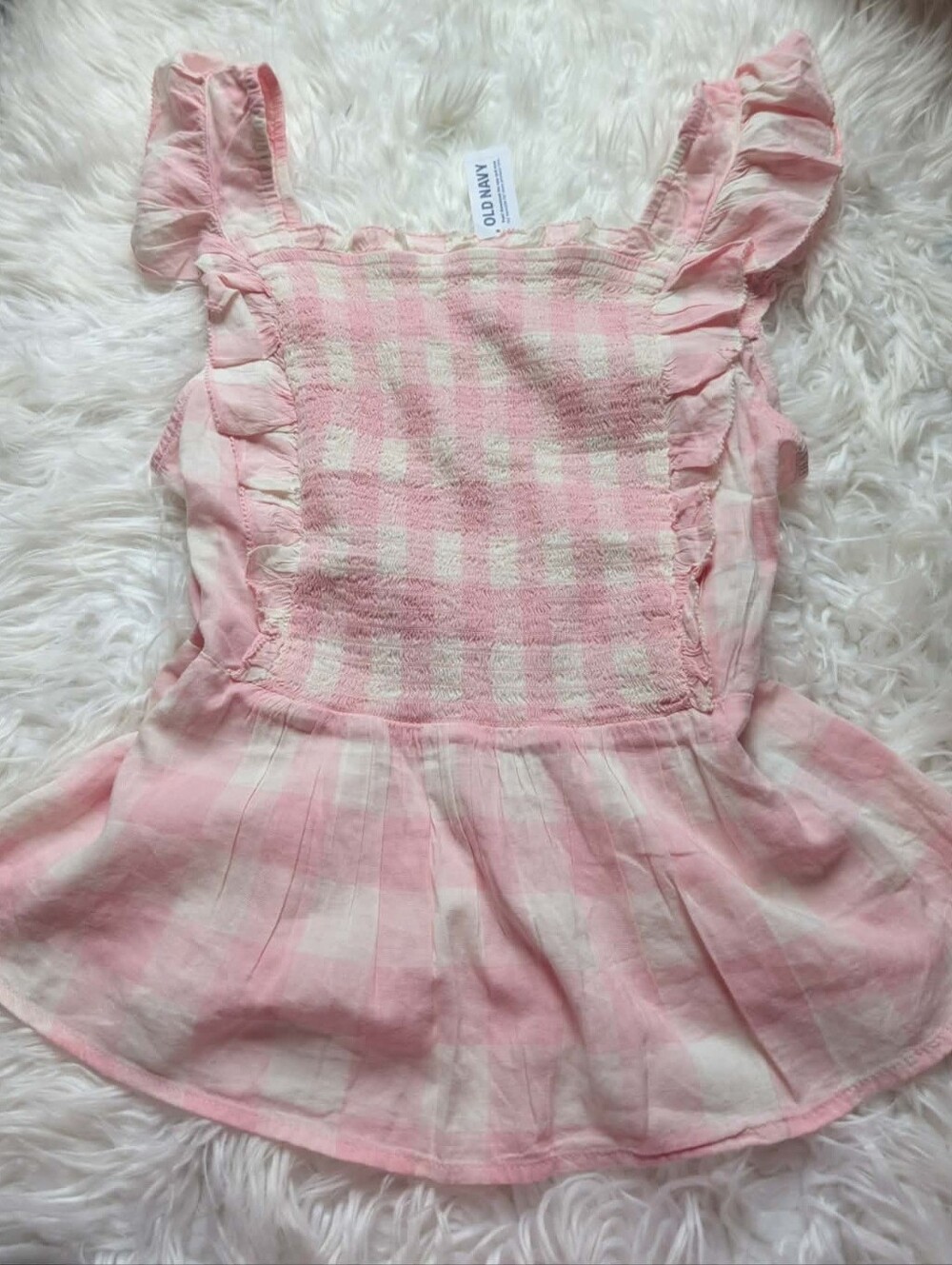 Nwt Old Navy Pink and Cream Plaid Ruffle Strap Tank Top